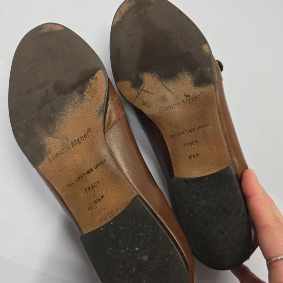 Etienne Aigner Tracy Brown Cream Leather Loafers Gold Bit Size 9.5M Brazil - Picture 6 of 6